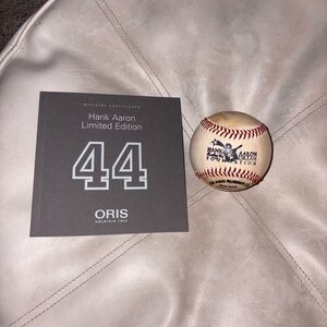 Oris Hank Aaron Foundation Ball with Copy Signature w/ Official Certificate Book
